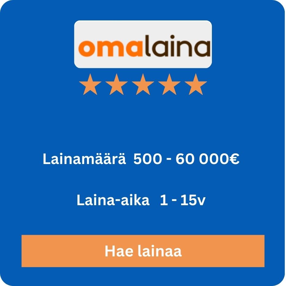Hae Omalaina.fi -lainaa ja vertaile eri lainatarjouksia helposti. Saat kilpailukykyiset korot ja joustavat ehdot. Klikkaa tästä ja löydä sinulle sopiva laina.