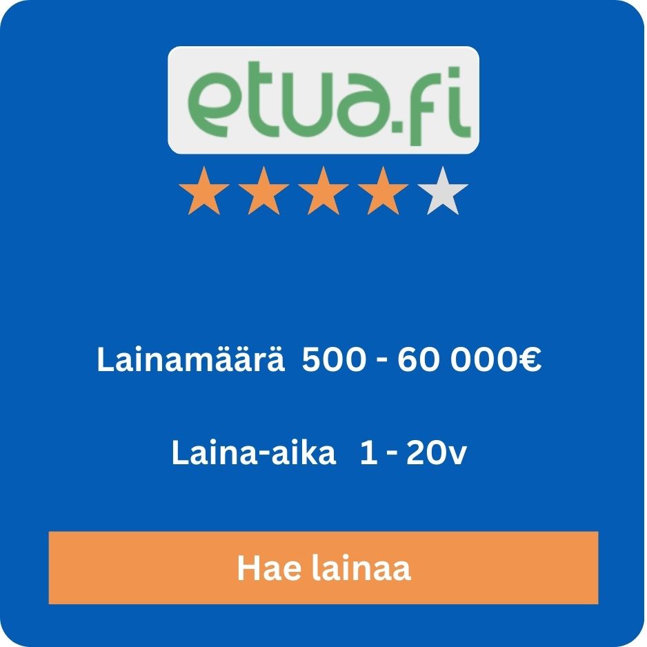 Vertaile lainatarjouksia Etua.fi:n kautta ilmaiseksi. Löydä edullisimmat korot ja parhaat ehdot helposti. Klikkaa tästä ja hae sinulle sopivaa lainaa nopeasti.