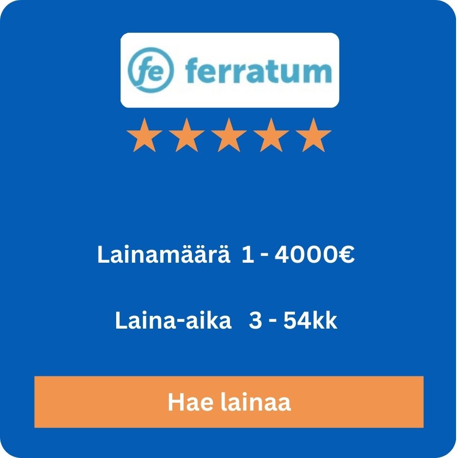 Hae lainaa Ferratumilta ja nauti nopeasta, joustavasta palvelusta. Vain muutamalla klikkauksella voit saada tarvitsemasi lainan tilillesi jopa saman päivän aikana.